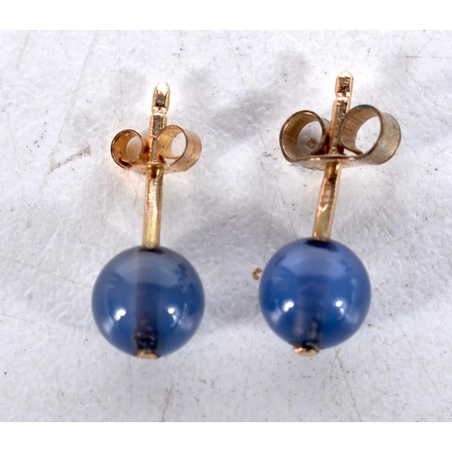 527 - A Pair of 9 Carat Gold Blue Chalcedony Stud Earrings.  0.6cm diameter, weight 1g