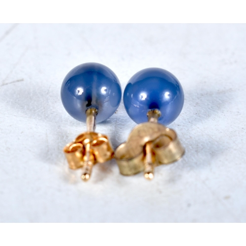 527 - A Pair of 9 Carat Gold Blue Chalcedony Stud Earrings.  0.6cm diameter, weight 1g