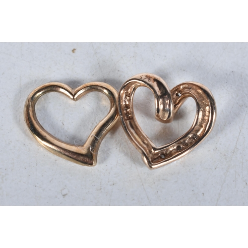 535 - Two 9 Carat Gold Diamond Heart Pendants.. Stamped 375.  Largest 1.2cm x 1.3cm, total weight 1.8g