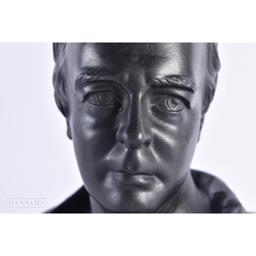 54 - A WEDGWOOD BLACK BASALT BUST OF SCOTT. 23 cm x 14 cm.