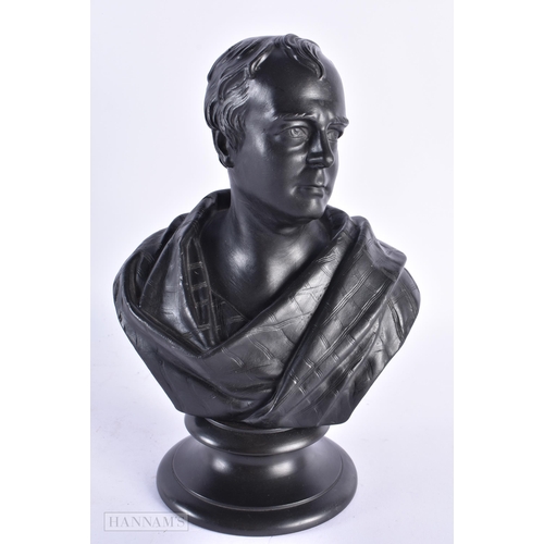 54 - A WEDGWOOD BLACK BASALT BUST OF SCOTT. 23 cm x 14 cm.