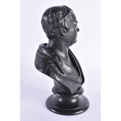 54 - A WEDGWOOD BLACK BASALT BUST OF SCOTT. 23 cm x 14 cm.