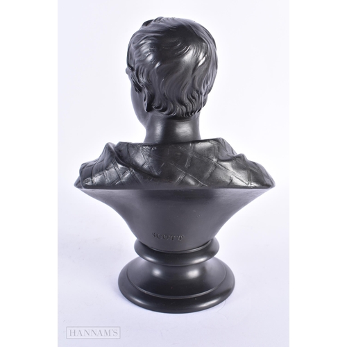 54 - A WEDGWOOD BLACK BASALT BUST OF SCOTT. 23 cm x 14 cm.