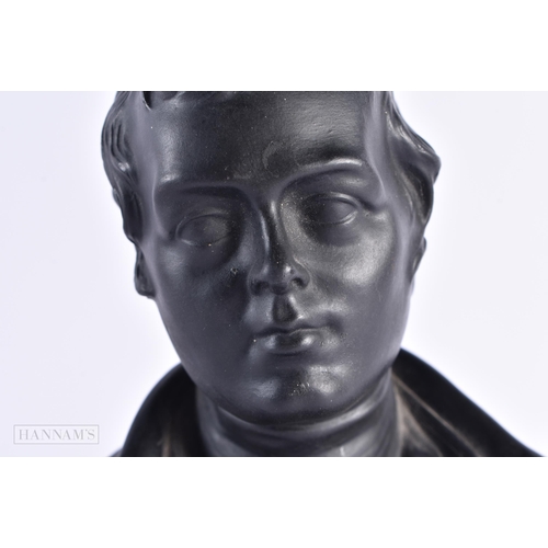 55 - A WEDGWOOD BLACK BASALT BUST OF BURNS. 20 cm x 13 cm.