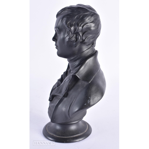 55 - A WEDGWOOD BLACK BASALT BUST OF BURNS. 20 cm x 13 cm.