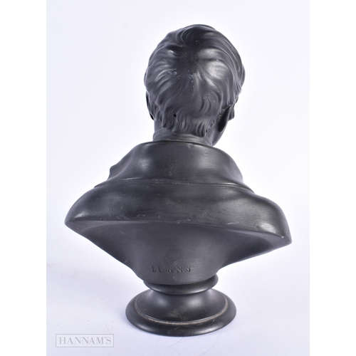 55 - A WEDGWOOD BLACK BASALT BUST OF BURNS. 20 cm x 13 cm.