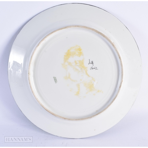 58 - AN UNUSUAL ART DECO FRENCH LIMOGES PORCELAIN PLATE painted with a portrait of a female. 24.5 cm diam... 