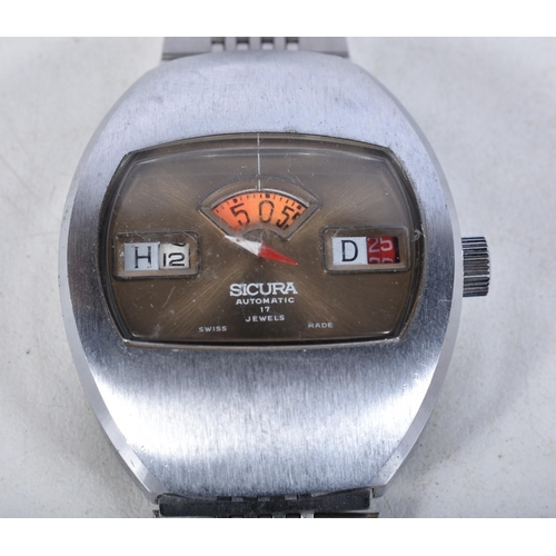 588 - Mens Vintage Sicura Digital Jump Hour Watch. Movement - Automatic . WORKING - Running. Case Diameter... 