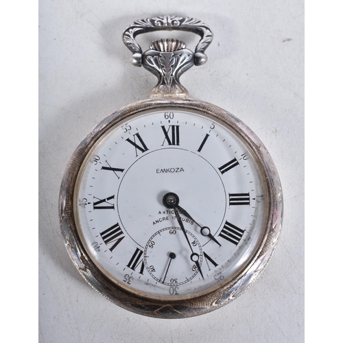 589 - Vintage Emkoza 925 Silver Pocket Watch. Movement - Hand-Wind. WORKING - Running. Dimensions - 60mm x... 