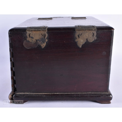 5 - A 19TH CENTURY CHINESE CARVED HARDWOOD TRAVELLING BOX Qing, with two internal mirrors and drawers. 3... 