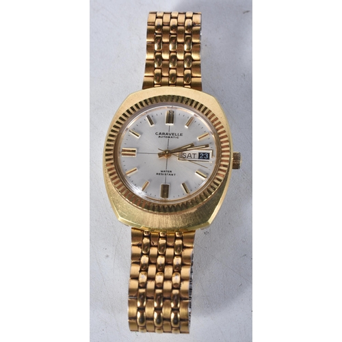 596 - Mens Vintage Caravelle Day/Date Gold Tone Watch. Movement - Automatic. WORKING - Running. Case Diame... 