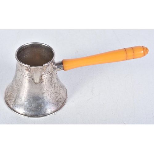 624 - A Continental Silver Hot Chocolate Pourer with a Bakelite Handle.  800 Silver, 7.4cm x 18cn x 8.1 cm... 