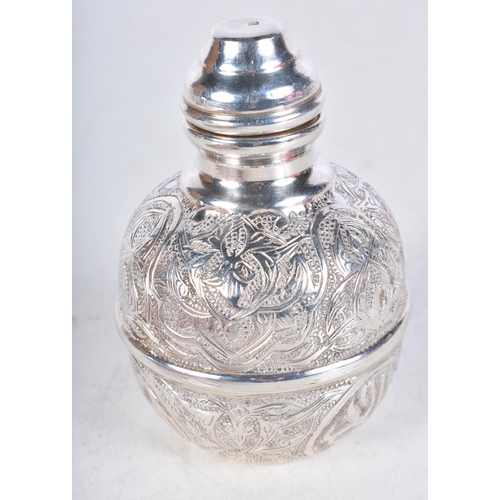 625 - A Continental Silver Tea Caddy with Raised Floral Decoration.  Foreign Silver Marks.  9.1 cm x 6.2cm... 