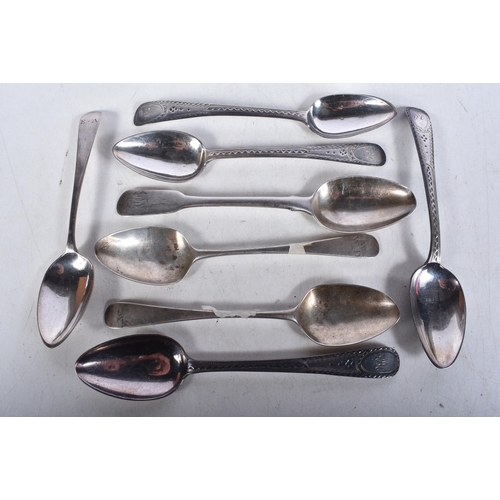 629 - Eight Assorted Georgian Silver Spoons.  Hallmarks incl Chester.  Largest 14.1 cm x 2.9cm, total weig... 