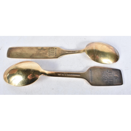 632 - Two very fine vintage mid-century Danish gilt silver spoons with inset enamel designs by Anton Miche... 