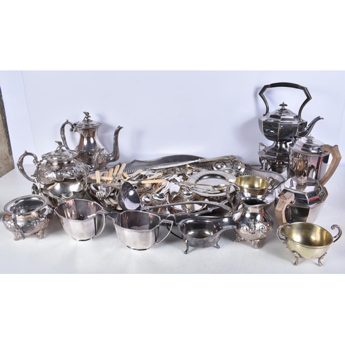 642 - A Large Quantity of Silver Plate incl Spirit Kettle, Two Tea Sets, Large Salver etc (qty)