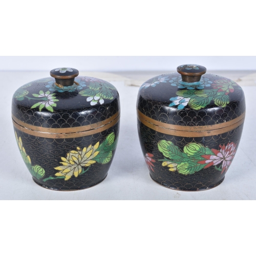 648 - A Pair of Cloisonne Jars and Covers.  8 cm x 8 cm