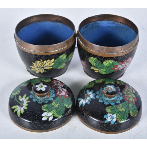 648 - A Pair of Cloisonne Jars and Covers.  8 cm x 8 cm