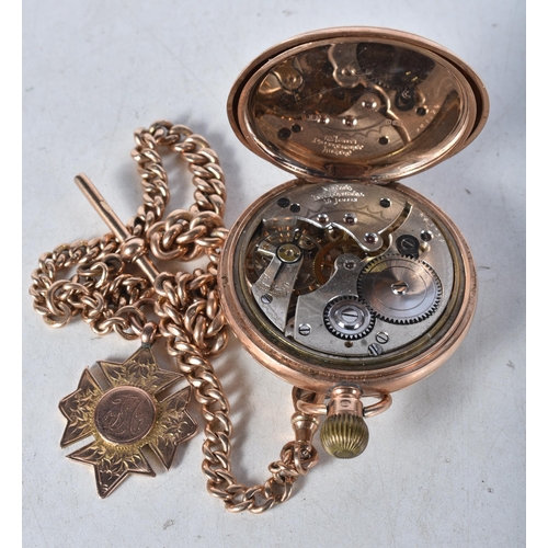 651 - A 9 Carat Gold Pocket Watch with 9ct gold Fob Chain and Fob. Stamped 375.  Total weight 142g, workin... 