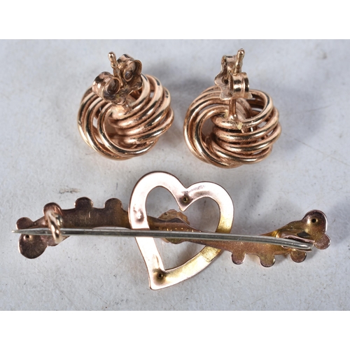 656 - A Pair of 9 Carat Gold Earrings in a fitted case together with a 9 Carat Gold Sweetheart Brooch. Bot... 