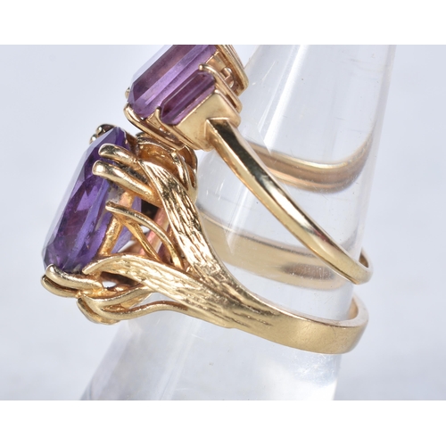 657 - Two 9 Carat Gold Rings with Amethyst. Stamped 375. Sizes N & P, total weight 8.25g (2)