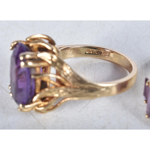 657 - Two 9 Carat Gold Rings with Amethyst. Stamped 375. Sizes N & P, total weight 8.25g (2)