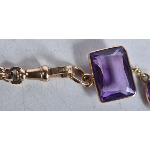 665 - A 9 Carat Gold Pendant Necklace with 2 Gold Mounted Amethyst Drops. Stamped 9C, Chain 64cm long, Pen... 