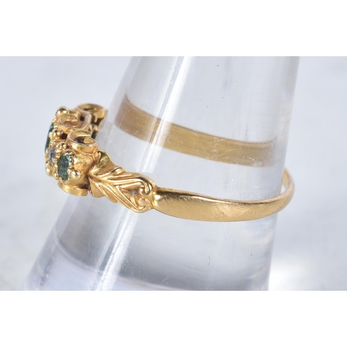 667 - An Antique Gold, Diamond and Emerald Ring. Size R, weight 2.63g