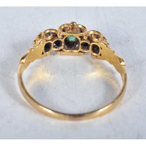 667 - An Antique Gold, Diamond and Emerald Ring. Size R, weight 2.63g