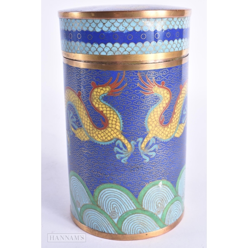 67 - A 19TH CENTURY CHINESE CLOISONNE ENAMEL BOX AND COVER Qing, decorated with dragons. 16 cm x 9.5 cm.