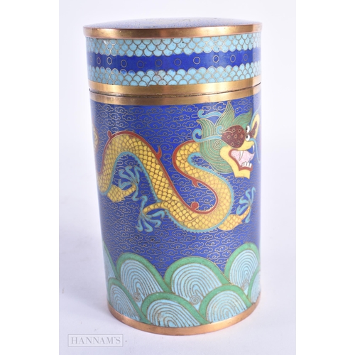 67 - A 19TH CENTURY CHINESE CLOISONNE ENAMEL BOX AND COVER Qing, decorated with dragons. 16 cm x 9.5 cm.