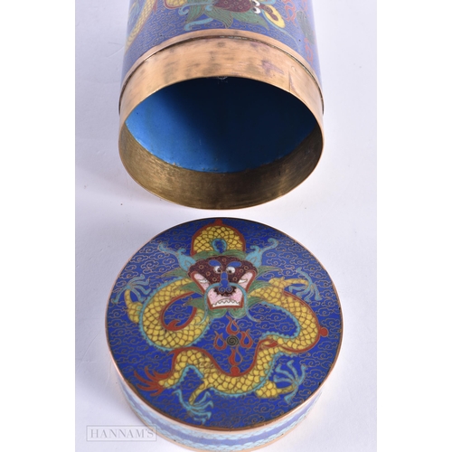 67 - A 19TH CENTURY CHINESE CLOISONNE ENAMEL BOX AND COVER Qing, decorated with dragons. 16 cm x 9.5 cm.