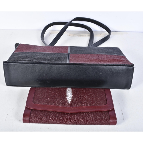 673 - Sting Ray Skin Rota Burgundy Hand Bag & Purse (2)