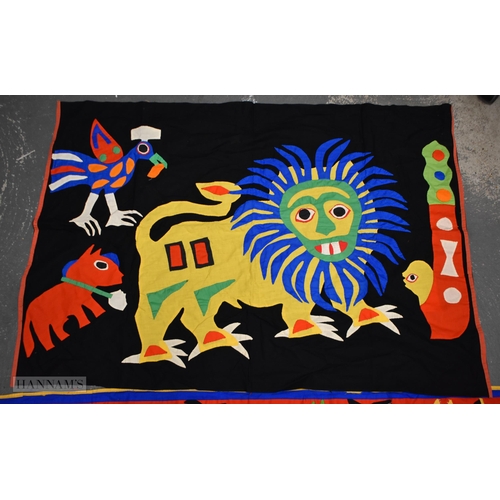 6 - TWO AFRICAN TRIBAL EMBROIDERED ABOMEY WALL HANGINGS. 150 cm long.