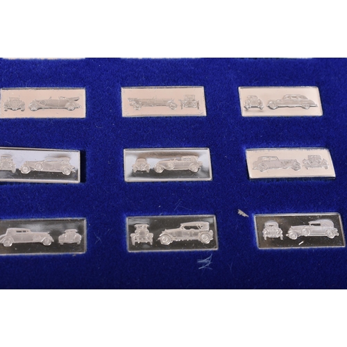 701 - Franklin Mint Official Classic Car Miniature Silver Ingot Collection in fitted case.  Each ingot sta... 