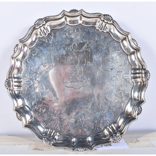 708 - A Georgian Silver Tray with Three Hoof Feet.  Hallmarked London 1798.  16.5cm diameter x 2.6cm, weig... 