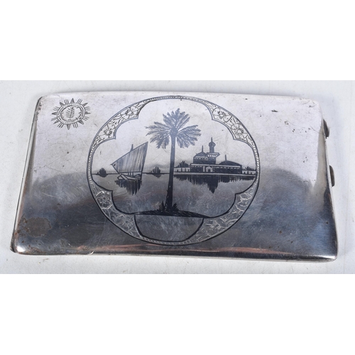 713 - A Continental Silver Niello Cigarette Case.  13.4cm x 8.1 cm x 1 cm, weight 154.4g