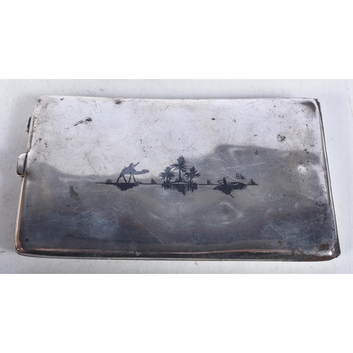 713 - A Continental Silver Niello Cigarette Case.  13.4cm x 8.1 cm x 1 cm, weight 154.4g