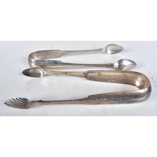 714 - Two Georgian Provincial Silver Sugar Tongs.  Hallmarked Glasgow 1821 and Dublin 1788.  Largest 15.3c... 