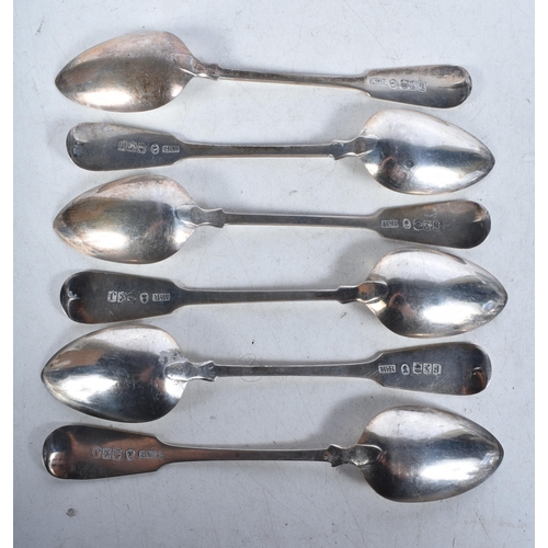 719 - Six Georgian Provincial Silver Spoons by William Russell II.  Hallmarked Glasgow 1828.  13.4cm x 2.7... 