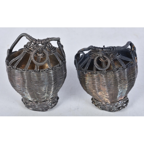 724 - Two Continental Silver Table Salts in the form of Woven Baskets.  7.6cm x 5.3cm, total weight 224.1g... 