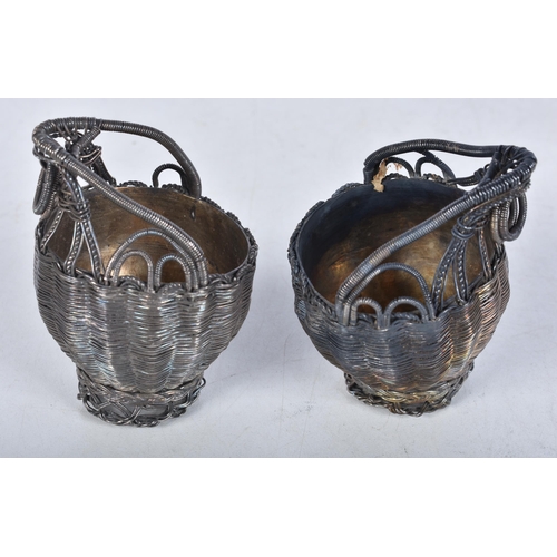 724 - Two Continental Silver Table Salts in the form of Woven Baskets.  7.6cm x 5.3cm, total weight 224.1g... 