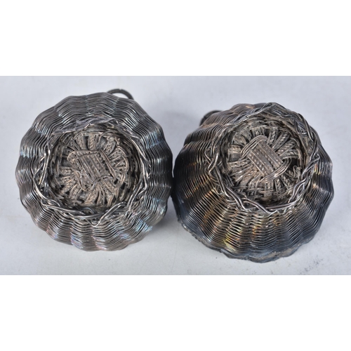 724 - Two Continental Silver Table Salts in the form of Woven Baskets.  7.6cm x 5.3cm, total weight 224.1g... 