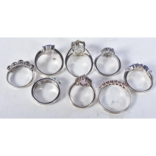 741 - 8 Sterling Silver Rings set with Gems.  Stamped 925.  Sizes K, O, R, S, P, X.  Total weight 28.7g (8... 