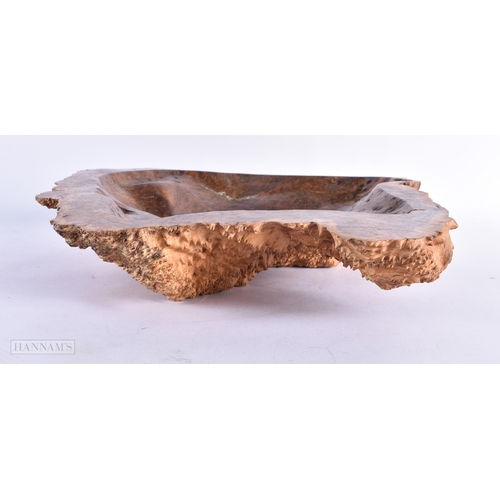 81 - A VERY LARGE BURR WOOD NATURALISTIC WOOD FRUIT BOWL. 42 cm x 34 cm.