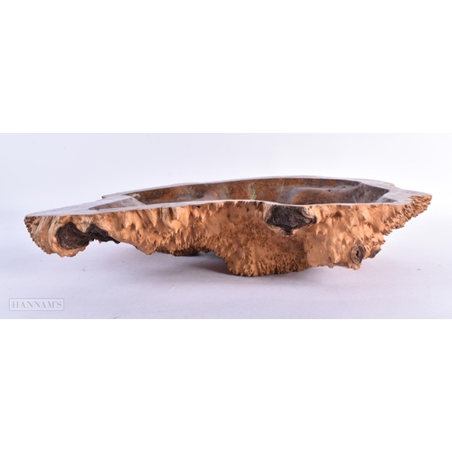 81 - A VERY LARGE BURR WOOD NATURALISTIC WOOD FRUIT BOWL. 42 cm x 34 cm.