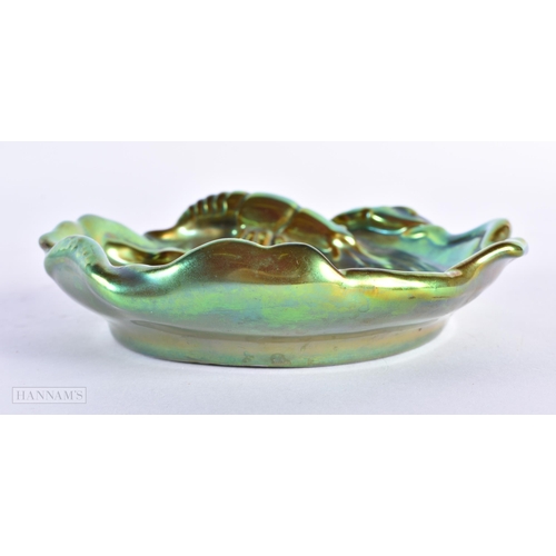 82 - A HUNGARIAN ZSOLNAY PECS LUSTRE LOBSTER DISH. 15 cm wide.