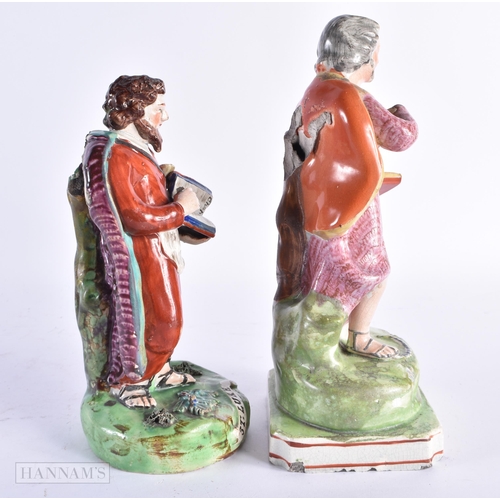 87 - TWO EARLY 19TH CENTURY PEARLWARE FIGURES OF SAINT LUKE Attributed to Obadiah Sherratt. Largest 22 cm... 