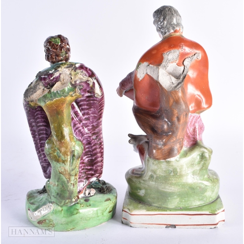 87 - TWO EARLY 19TH CENTURY PEARLWARE FIGURES OF SAINT LUKE Attributed to Obadiah Sherratt. Largest 22 cm... 