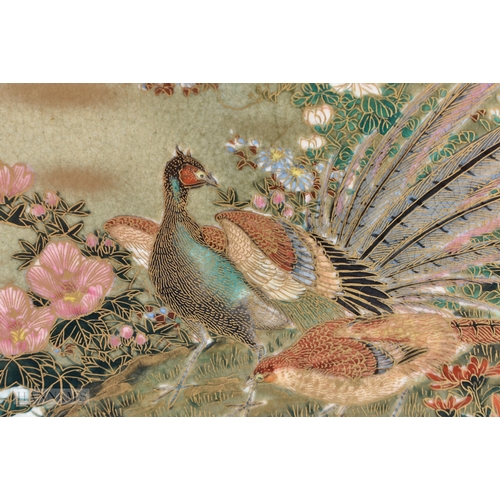 89 - A LARGE LATE 19TH CENTURY JAPANESE MEIJI PERIOD SATSUMA DISH painted with birds beside a waterfall. ... 